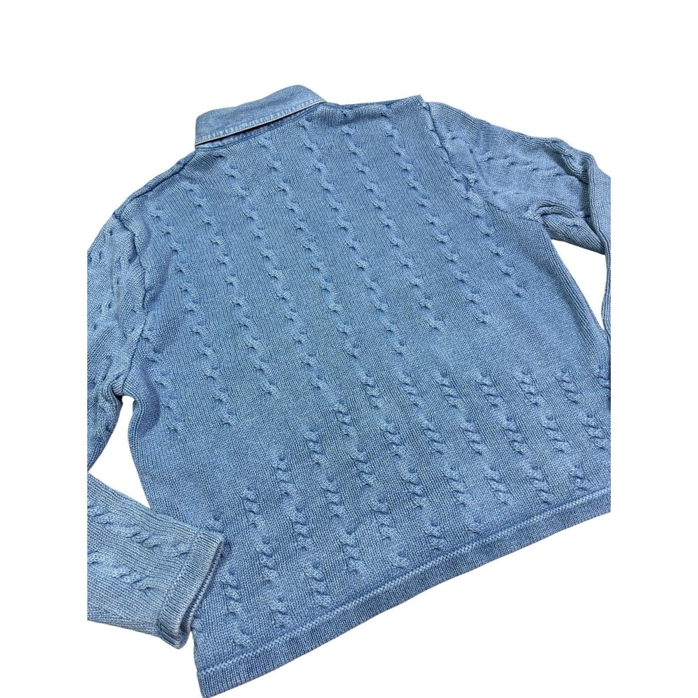 Blue Willi's Cable Knit Cotton Sweater Jacket Denim Snap Women's L Est - Picture 9 of 9